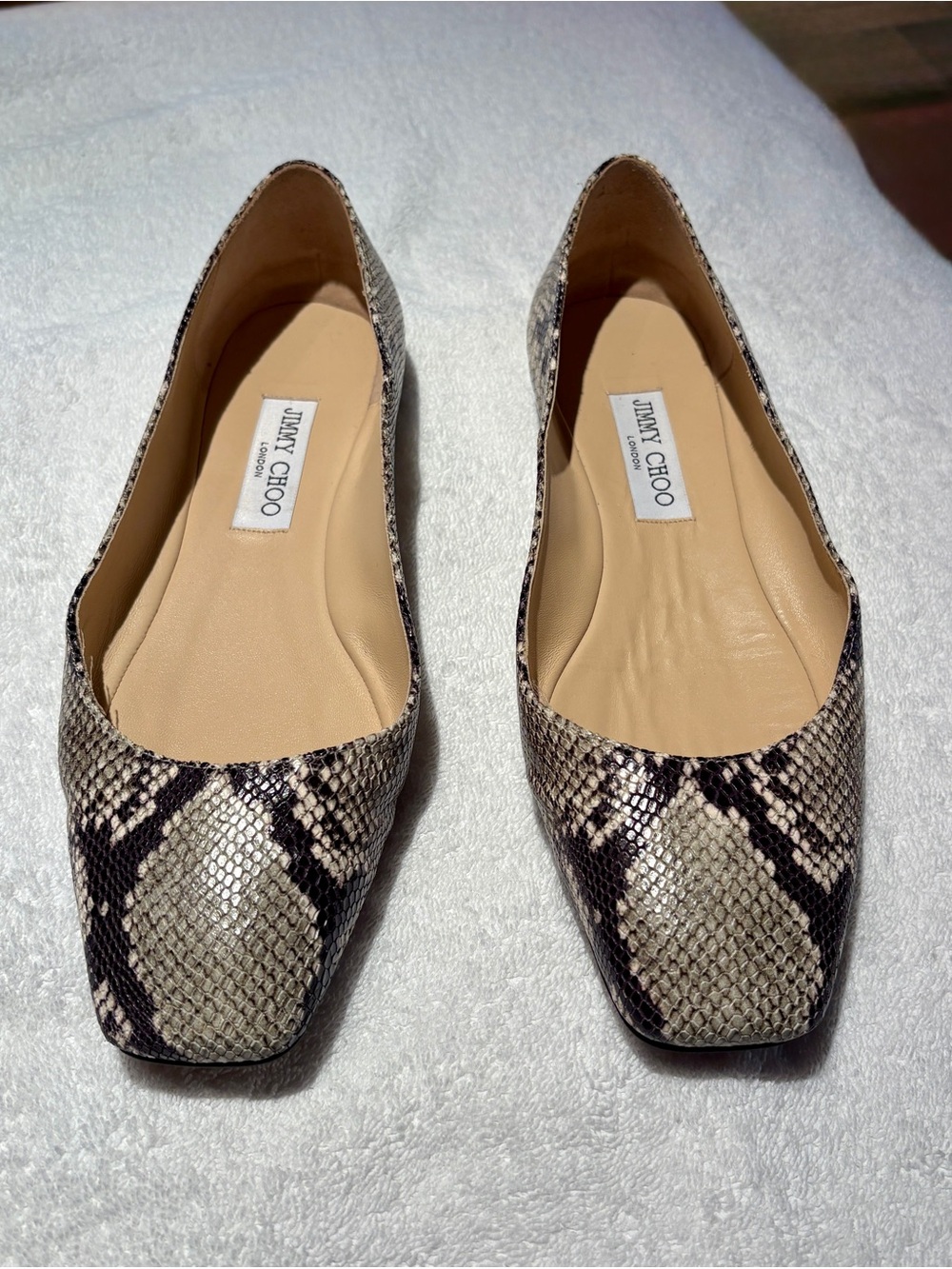 Jimmy Choo women’s snakeskin flats, size 40